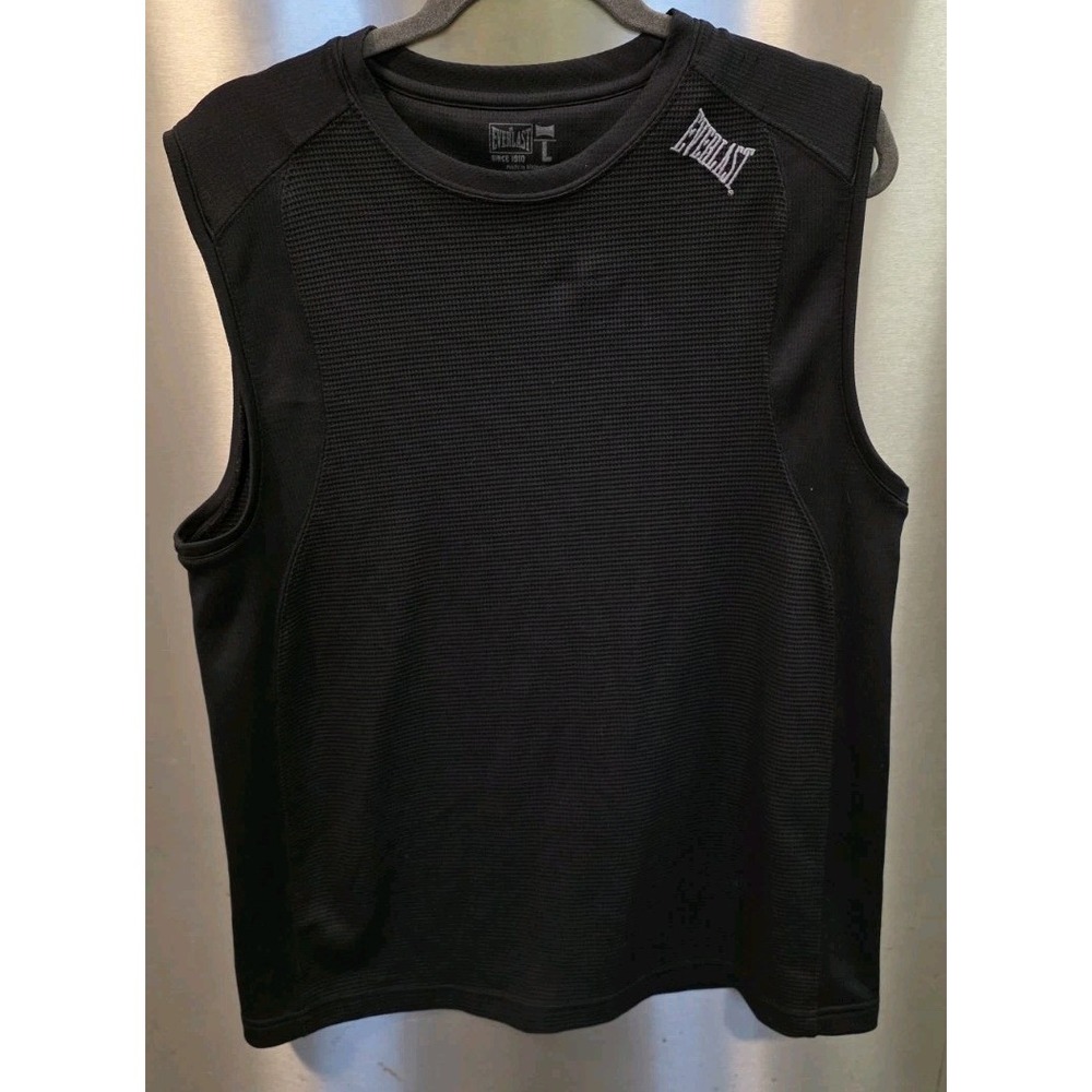 Everlast Mens L Compression Tank Crew Neck Waffle Knit Black Boxing Logo MMA